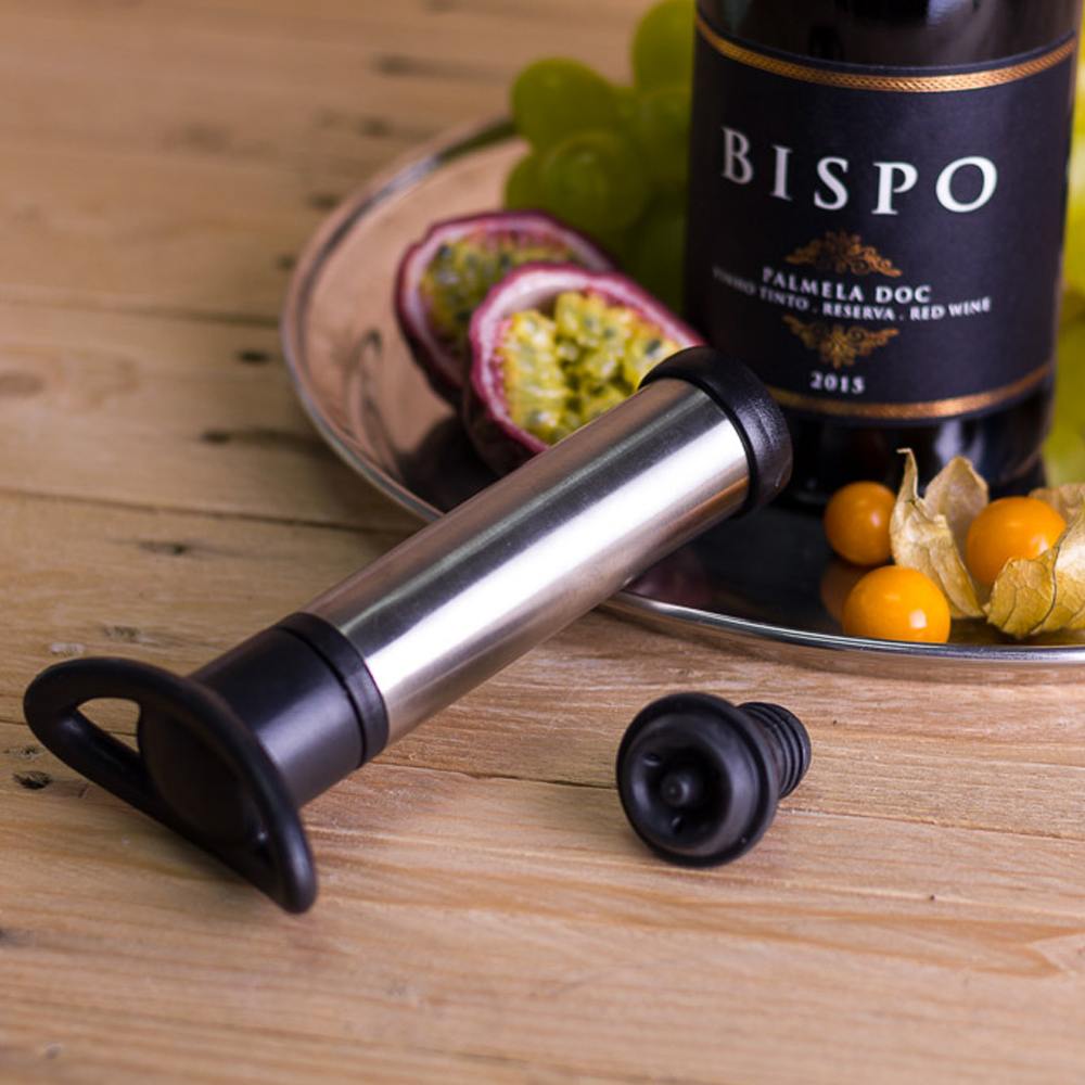 BOMBA DE VACÍO PARA VINO INOX + PLÁSTICO CON 2 TAPONES 14,5CM - Image 2