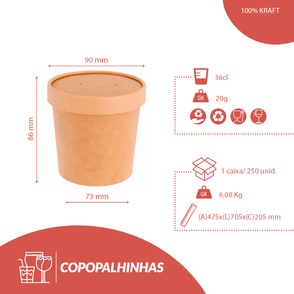 RECIPIENTE KRAFT 36CL (360ML) CON TAPA - Image 4