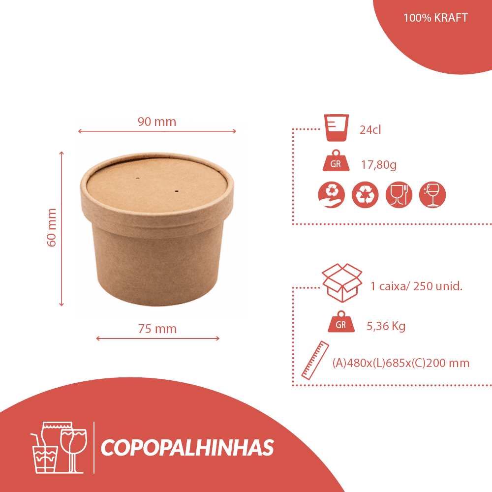 VASO KRAFT NATURAL 24CL (240ML) CON TAPA - Image 4