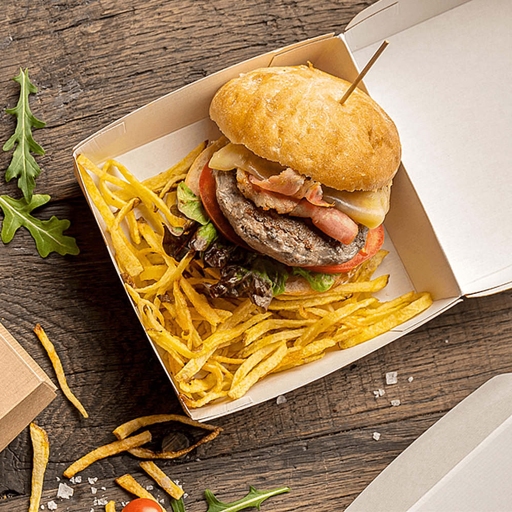 CAJA HAMBURGUESA CARTÓN ONDULADO NANO-MICRO 17,6x16,8x7,8CM - Image 2