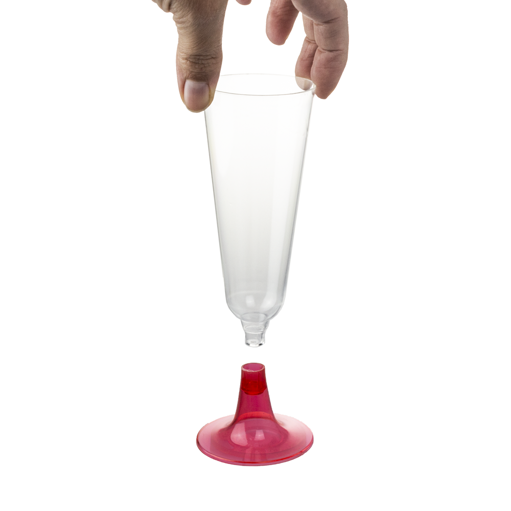 VASO FLUTE EN PS TRANSPARENTE CON PIE ROJO 15CL (150ML) - Image 4