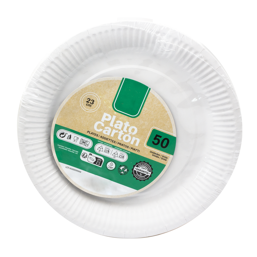 PLATO DE PAPEL (CARTÓN) BLANCO 23CM - Image 2