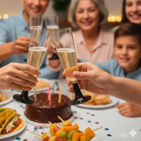 copo para champagne com pé preto de 15cl