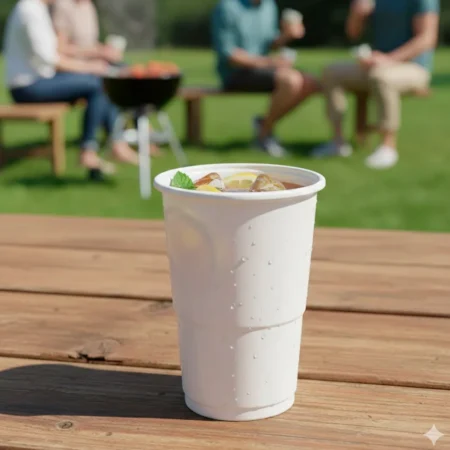 O Copo em PP Branco 25cl (250ml) combina resistência e cor neutra num único acessório.