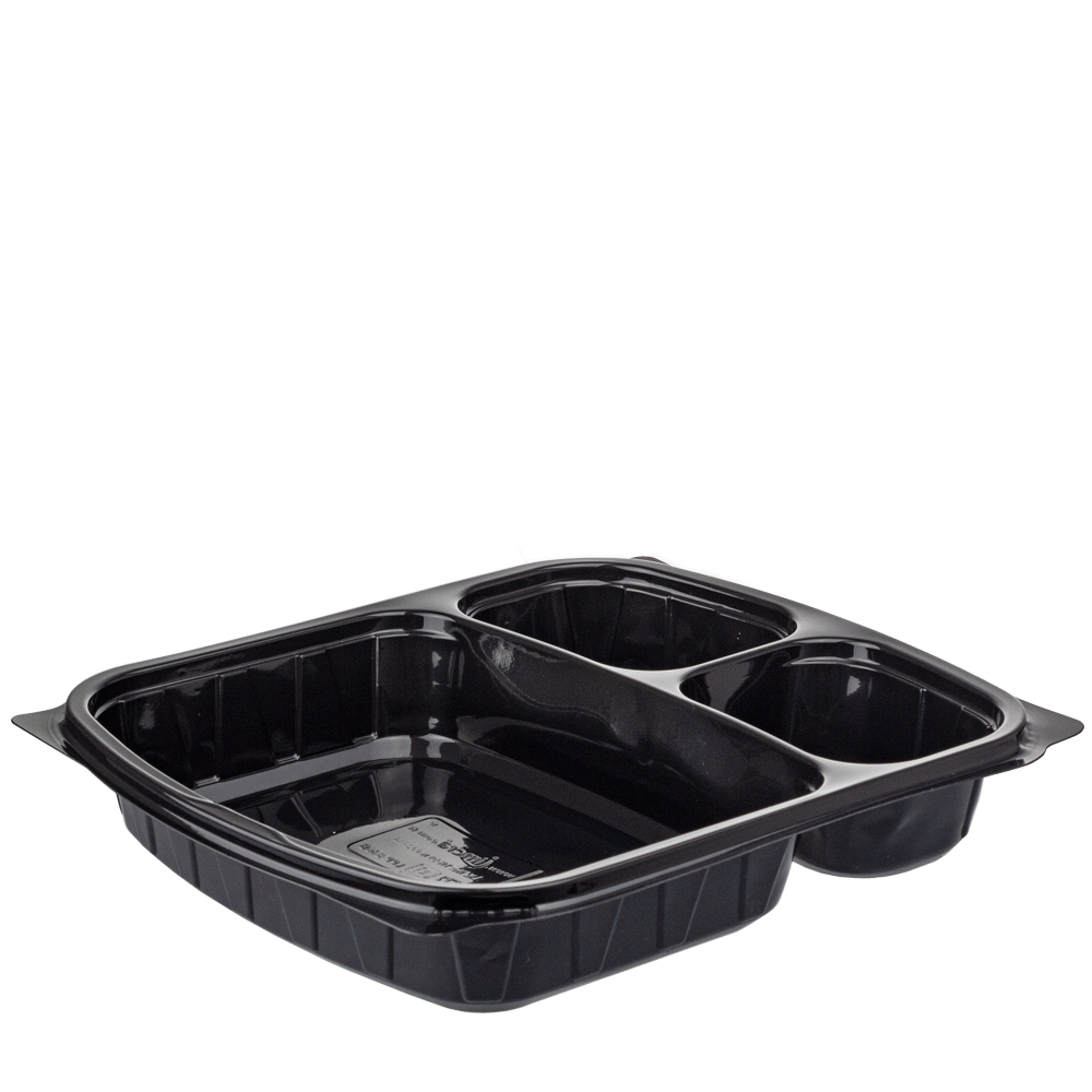 BANDEJA EN PP NEGRO CON 3 DIVISIONES Y TAPA 20,4x25x4CM PARA COMIDA INDIVIDUAL - Image 2