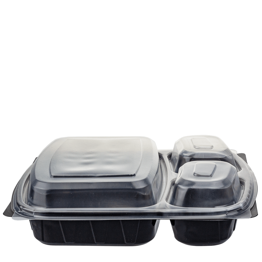 BANDEJA EN PP NEGRO CON 3 DIVISIONES Y TAPA 20,4x25x4CM PARA COMIDA INDIVIDUAL - Image 4