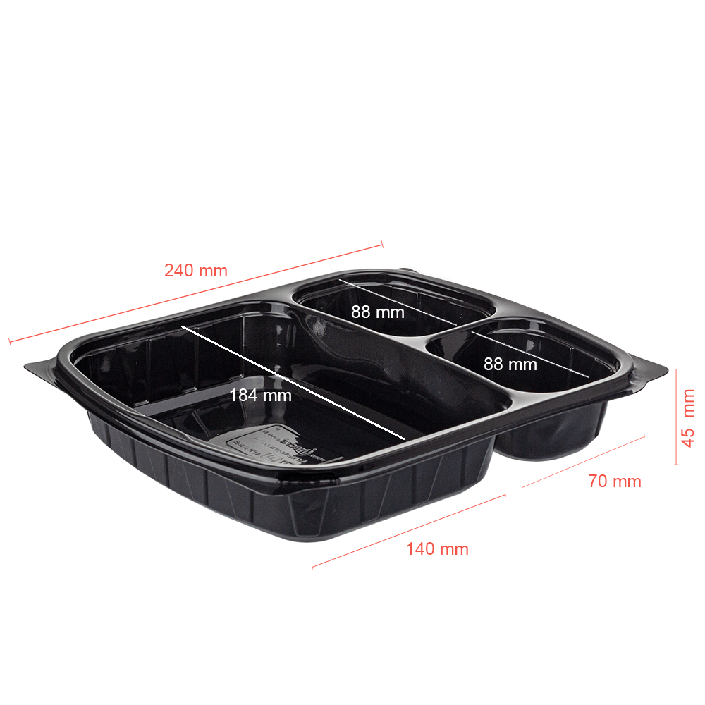 BANDEJA EN PP NEGRO CON 3 DIVISIONES Y TAPA 20,4x25x4CM PARA COMIDA INDIVIDUAL - Image 5