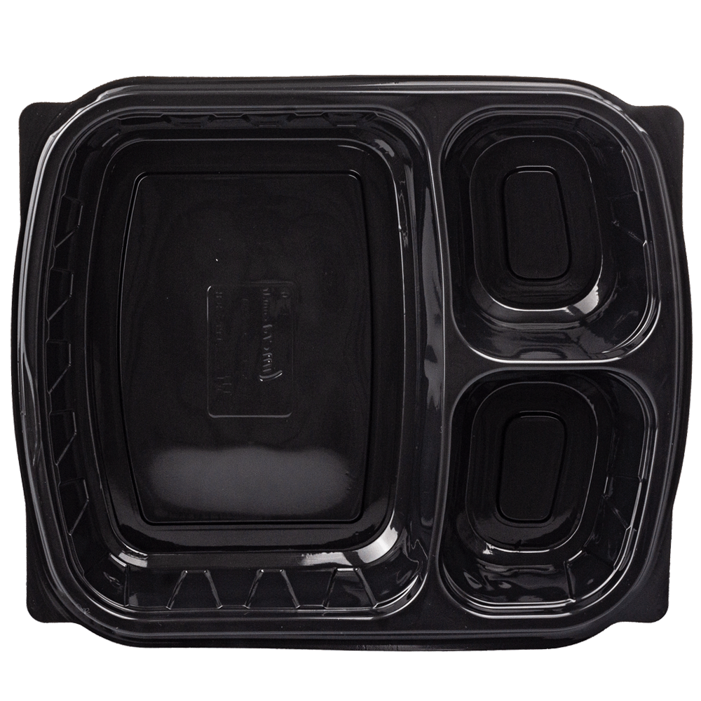 BANDEJA EN PP NEGRO CON 3 DIVISIONES Y TAPA 20,4x25x4CM PARA COMIDA INDIVIDUAL - Image 3