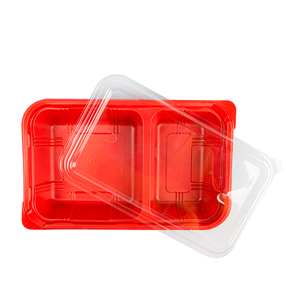 BANDEJA EN PP NEGRO Y ROJO CON TAPA 23,9x15x4,5CM PARA COMIDA INDIVIDUAL - Image 2