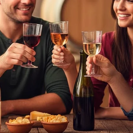 copo de vinho em PS reutilizável