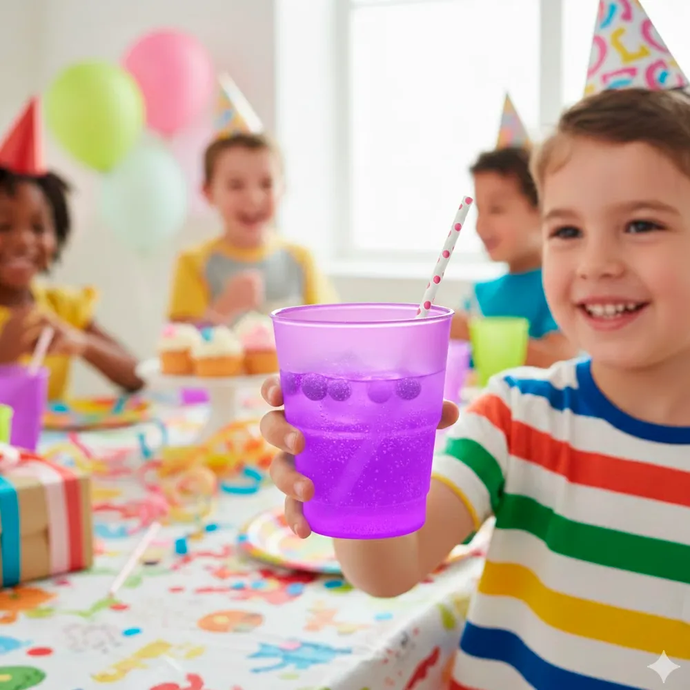 O Copo Multiusos em PP Lilás 25cl (250ml) destaca-se pela cor atrativa e pelo material resistente.