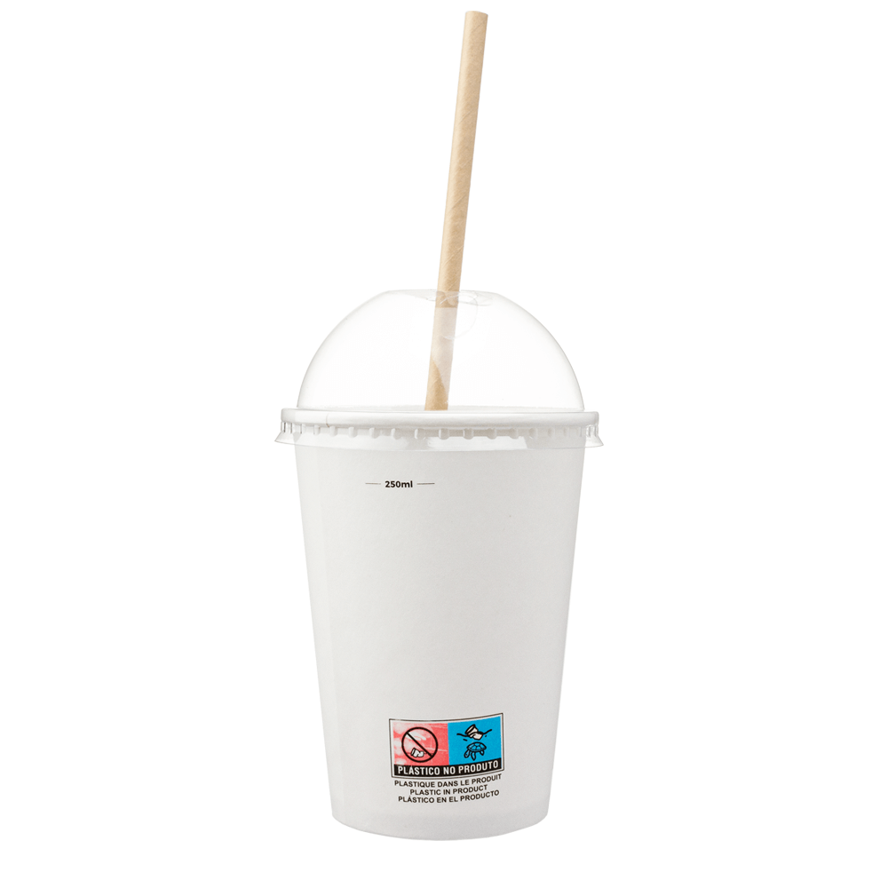 VASO DE PAPEL (CARTÓN) BLANCO 33CL (330ML) + TAPA CÚPULA EN PET CON AGUJERO BEBIDA FRÍA - Image 3