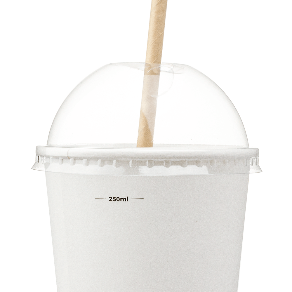VASO DE PAPEL (CARTÓN) BLANCO 33CL (330ML) + TAPA CÚPULA EN PET CON AGUJERO BEBIDA FRÍA - Image 2