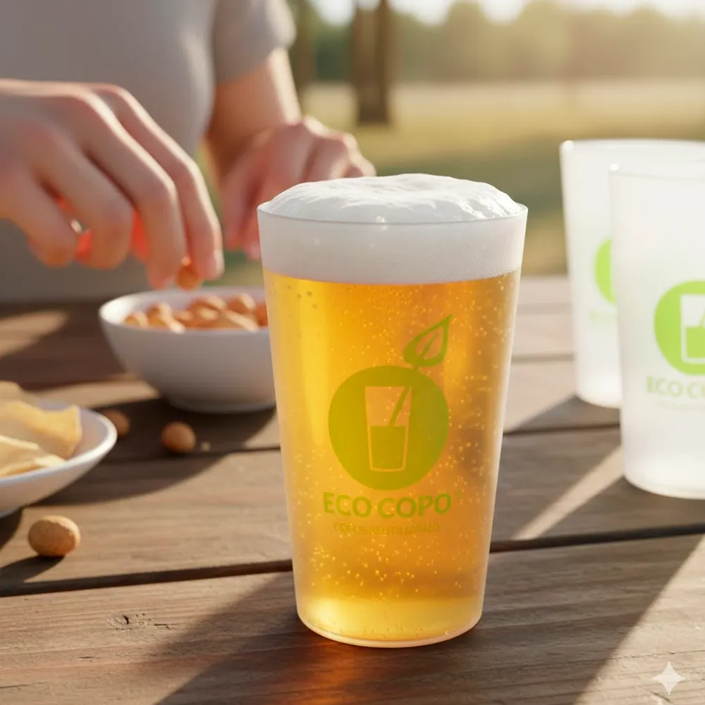 O Eco Copo em PP com logo da marca EcoCopo 30cl (300ml) / 33cl alia resistência e consciência ambiental.