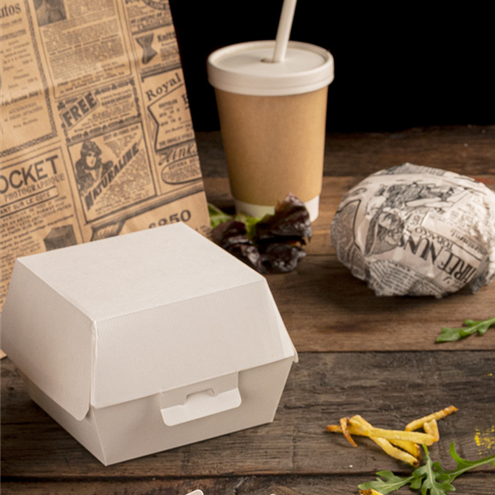 CAJA HAMBURGUESA CARTÓN NANO-MICRO BLANCA 13X12,5CM - Image 2