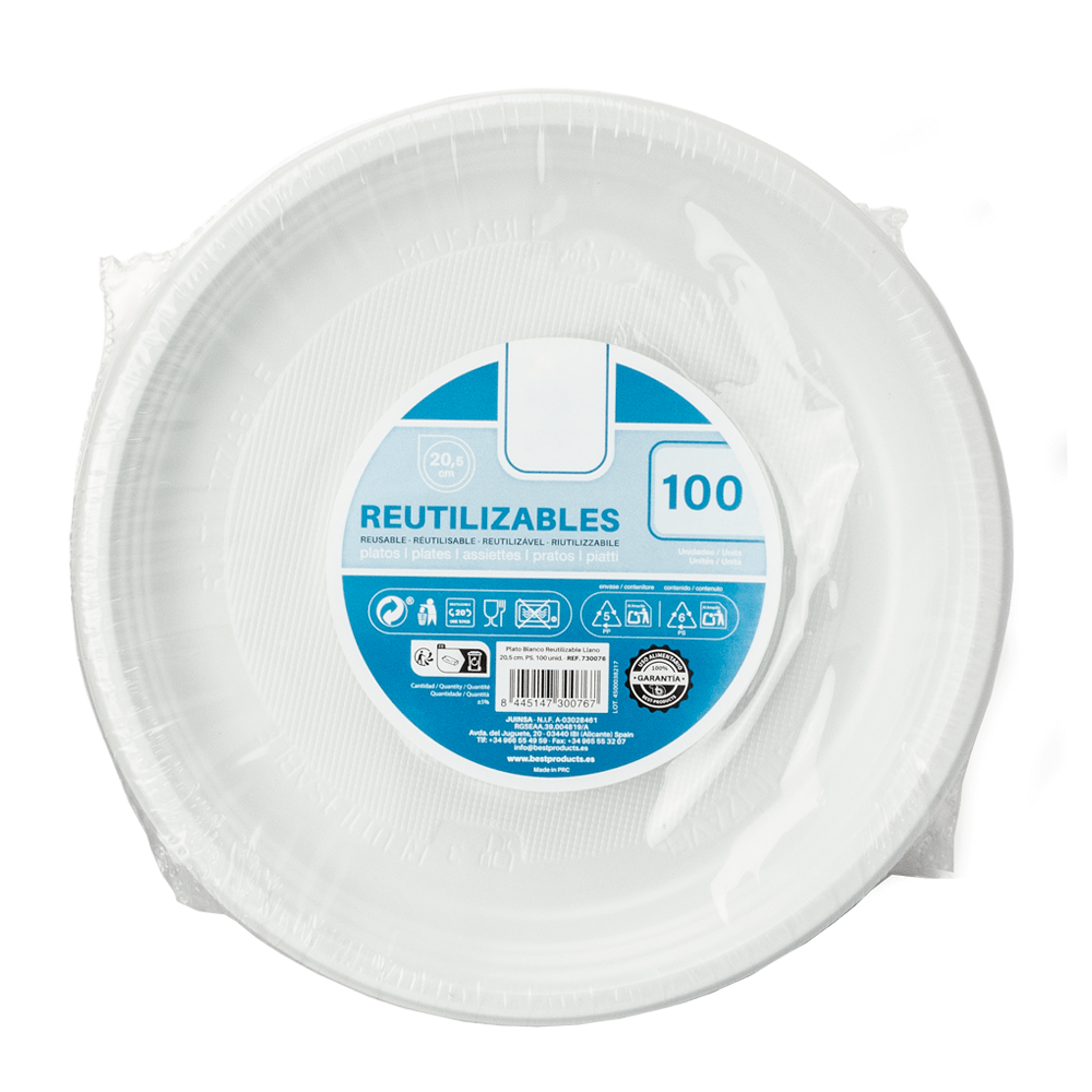 PLATO LLANO REUTILIZABLE EN PS BLANCO 20,5CM - Image 3
