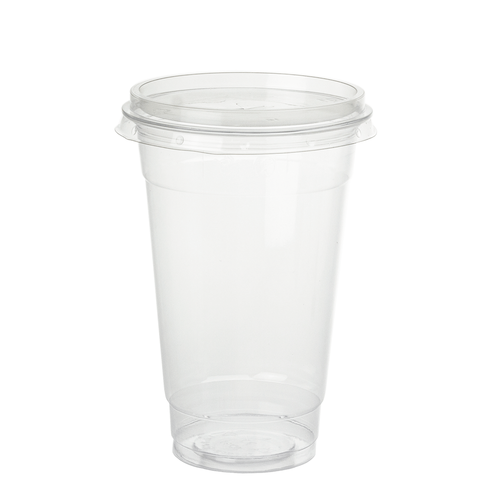 TAZA (VASO) EN PET CON TAPA PLANA CON AGUJERO 55CL (550ML)