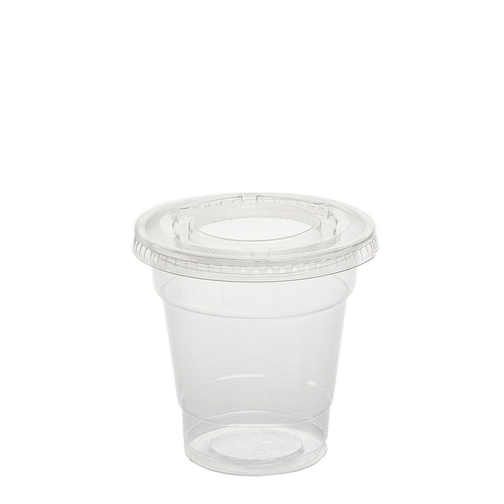 TAZA (VASO) EN PET CON TAPA PLANA SIN AGUJERO 30CL (300ML/10OZ)