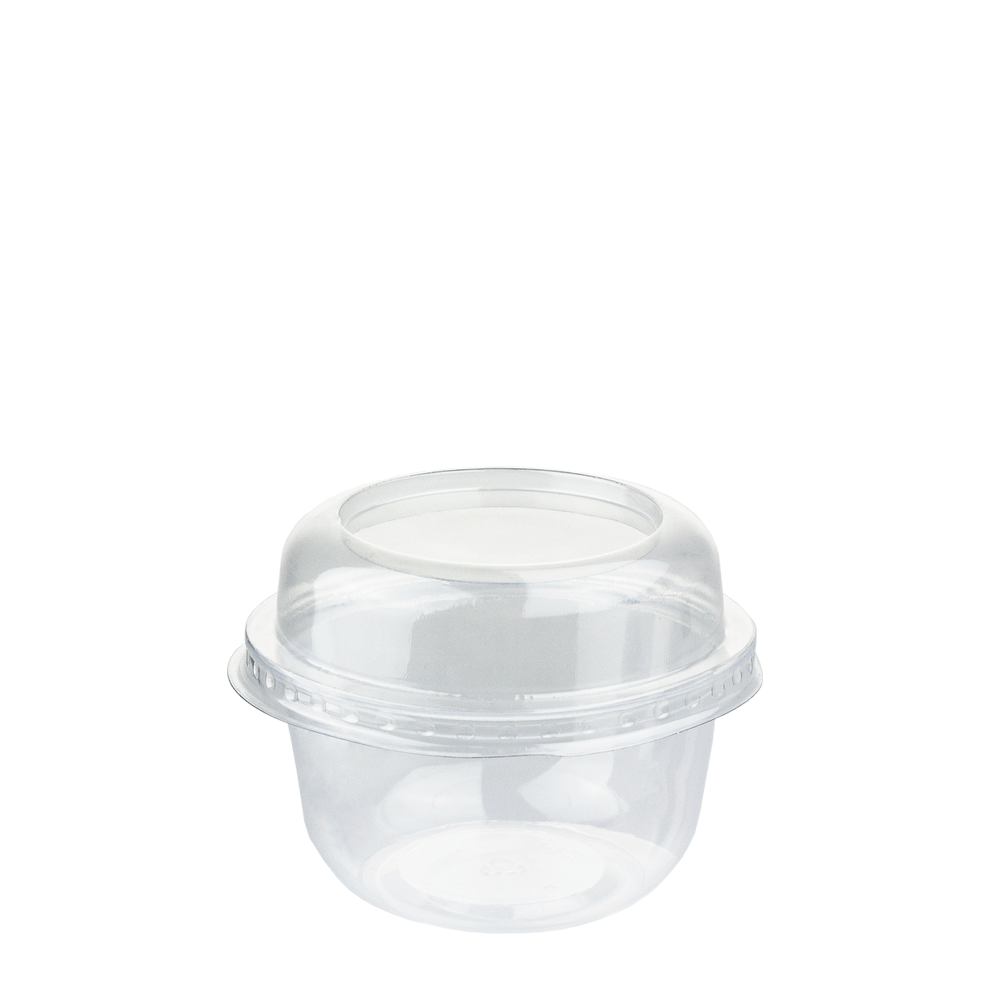 TAZA (VASO) EN PS CON TAPA PET MEDIANA SIN AGUJERO 23CL (230ML) PARA POSTRES