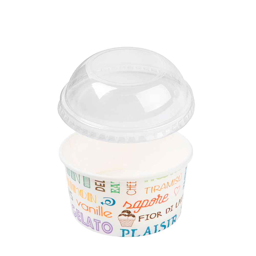 TAZA PARA HELADO EN PAPEL (CARTÓN) PAROLE CON TAPA 18CL (180ML)