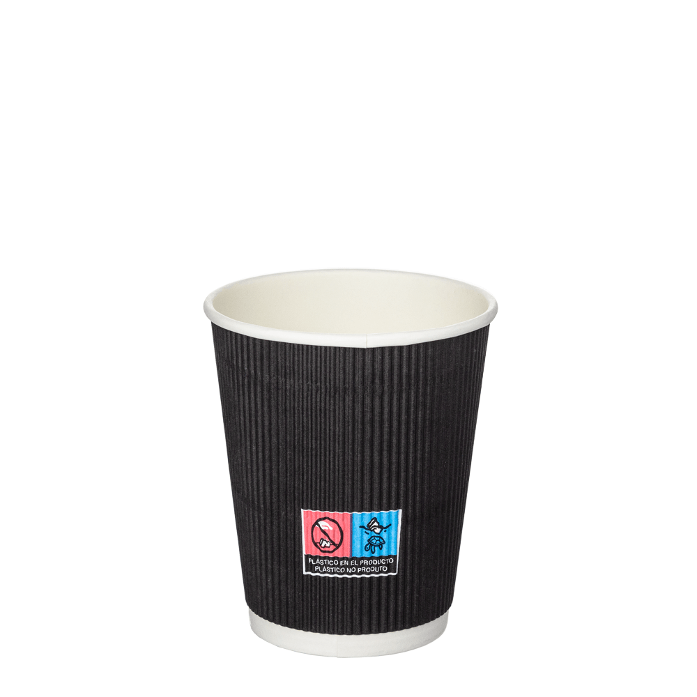 VASO DE PAPEL (CARTÓN) CANALADO NEGRO TAPA NEGRA CON DIR. UE 24CL (240ML) - Image 2