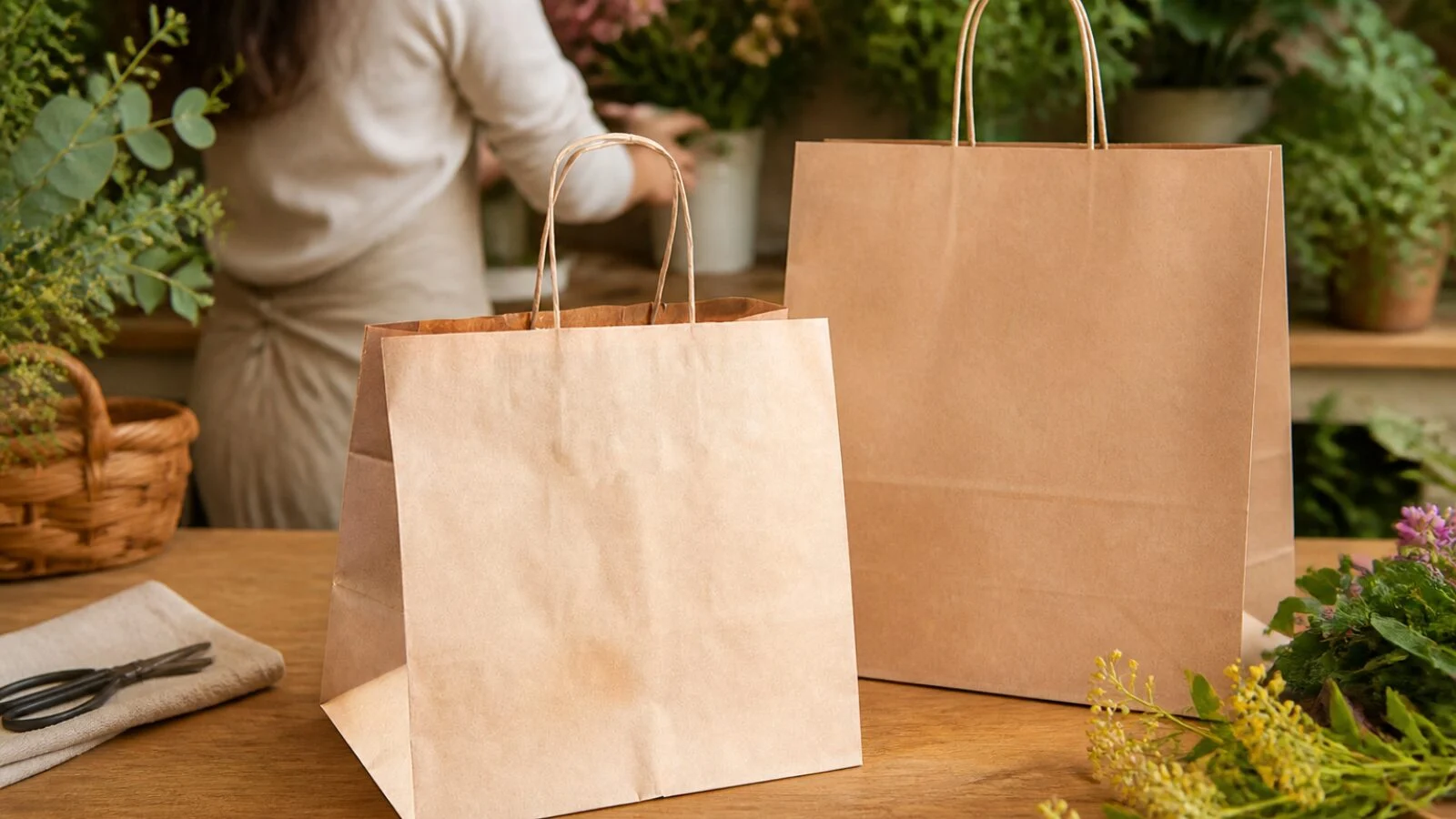 BOLSA DE PAPEL KRAFT CON ASA 26x24x17CM em destaque